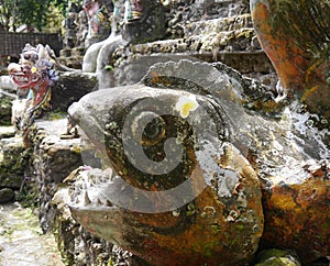 Close up of Balinese fish gods, Pura Sangara sea temple, Sanur, Bali