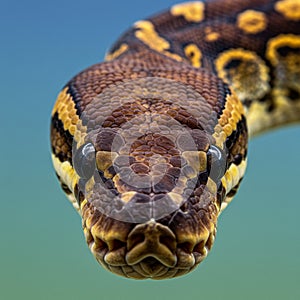 Close-up of a ball python (Python regius) head, showcasing its