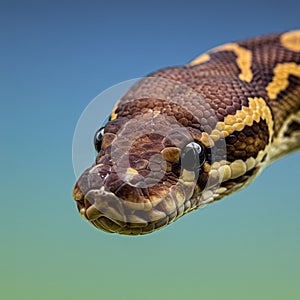 Close-up of a Ball Python (Python regius) head, showing its