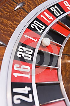 Close up of ball on roulette wheel