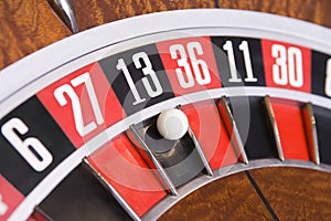 Close up of ball on roulette wheel