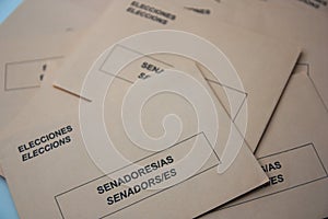 Close-up of ballots for the election of senators in Catalan and Spanish photo