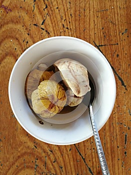 Close up of balut (boiled developing duck embryo) in Hanoi, Vietnam