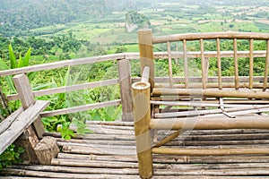 Close up bamboo bench at hill top