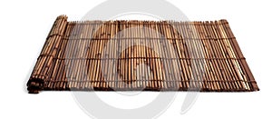 Close up of bamboo mat on white background