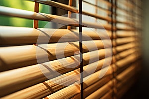 Close up Bamboo, venetian, and chick blinds create soft focused elegance