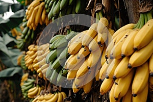 Close-up bananas on plants in plantation