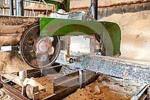 Close-up of band saw sawmill