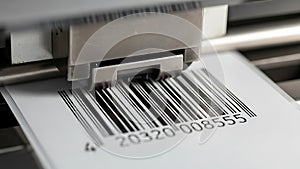 Close up of a barcode scanner reading a barcode on a white label for inventory use