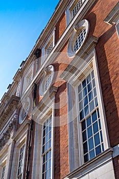 Close-up of baroque period building windows and exterior wall