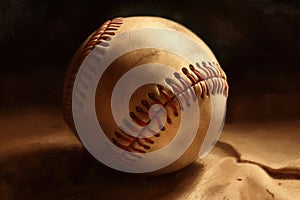 Close up of baseball on dark background, created using generative ai technology