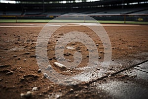 close-up of a baseball field during the final innings of a game