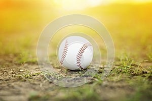 Close-up baseball on the infield photo