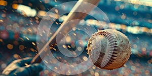 Close up of a baseball with a playfield background