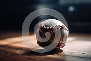 Close up of a baseball with a playfield background created with generative AI technology