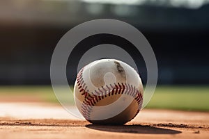 Close up of a baseball with a playfield background created with generative AI technology