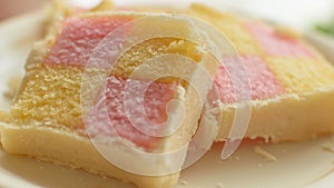 Close up of Battenberg cake C