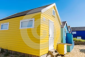 Close up of beach huts