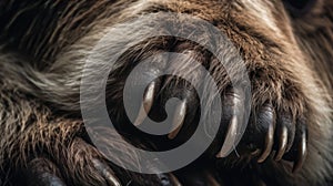 A close-up of a bears fur and claws. AI generated