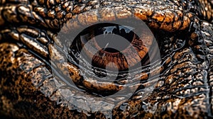 Close up of beast eyes young Crocodile. Generative AI