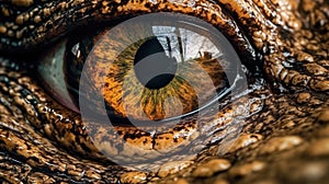 Close up of beast eyes young Crocodile. Generative AI