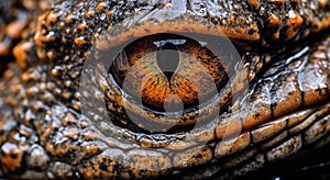 Close up of beast eyes young Crocodile. Generative AI