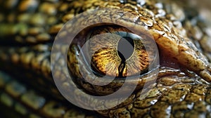 Close up of beast eyes young Crocodile. Generative AI