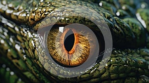 Close up of beast eyes young Crocodile. Generative AI