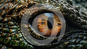 Close up of beast eyes young Crocodile. Generative AI