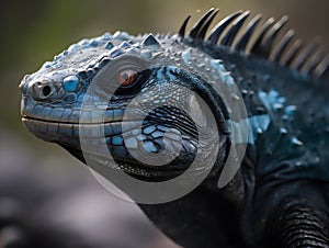 close up of beatiful blue iguana in the nature