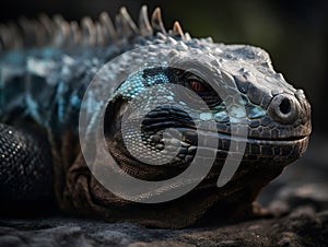 close up of beatiful blue iguana in the wildness