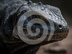 close up of beatiful dark pigmented iguana in the nature