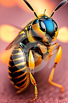 Close up of a beautiful bee - Ai Generated Image.