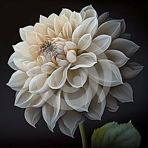 Close up of beautiful blooming white dahlia isolated on black background, Generative Ai