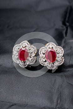Silver handmade earings with red ruby