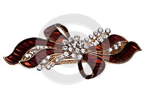 Close-up of a beautiful elegant luxurious hair clip or hair pin with rhinestones isolated on a white background. Macro.