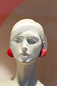 Close-up of a beautiful female plastic mannequin head