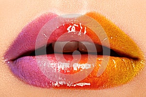 Close-up of beautiful lips with bright makeup