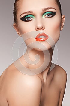 Close-up beautiful model face with fashion make-up