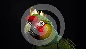 Close-Up of Beautiful Parrot in crown - Detailed Portrait of Colorful king Bird of exotic parrot's plumage.