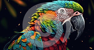 Close-Up of Beautiful Parrot - Detailed Portrait of Colorful Bird of exotic parrot's plumage.