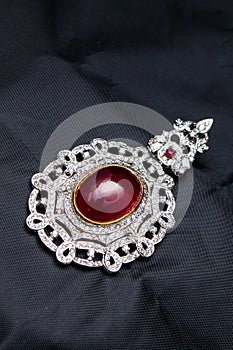 Silver handmade pendant with giant ruby