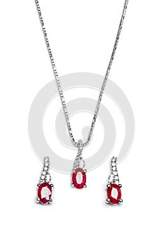 Close up of beautiful Ruby Diamond necklace.