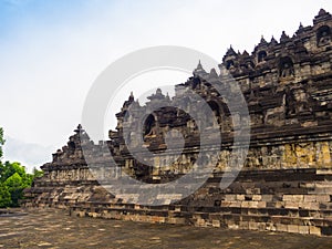Close up of a beautiful side of Borobudur temple in Indonesia