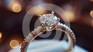 Close-up of a beautiful sparkling diamond engagement ring