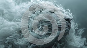 Close Up Beautiful White Lion with Floating Smoke Effect
