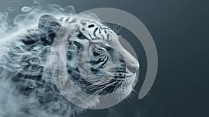 Close Up Beautiful White Tiger with Floating Smoke Effect