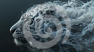 Close Up Beautiful White Tiger with Floating Smoke Effect