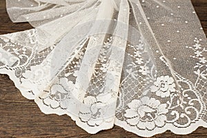 Close up of Beautiful White Tulle. Sheer Curtains Fabric Sample. Texture, Background, Pattern. Wedding Concept. Interior Design. V