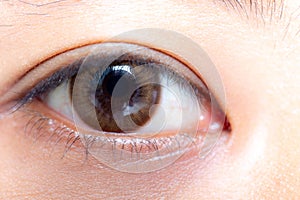 Close up of beautiful woman eye contact lens.